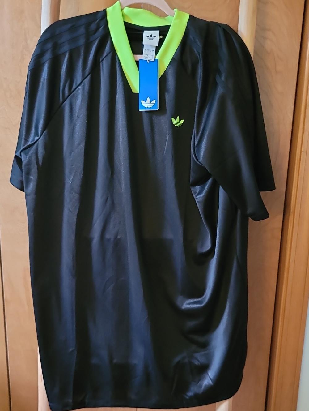 adidas Black Jersey Dress with Neon Green Collar